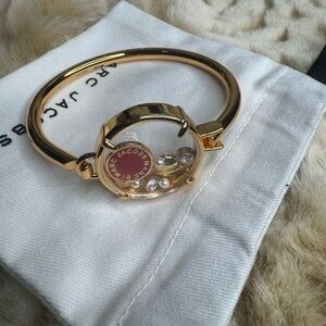Marc Jacobs Gold and Red Floating Charm Bracelet with Crystals and Pearls